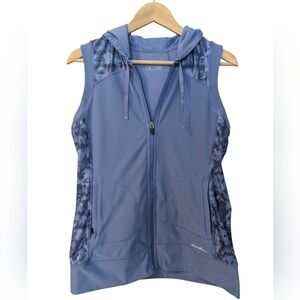 EDDIE BAUER Women's Motion Hooded Vest Medium Blue With Floral Medium